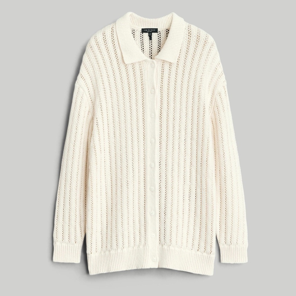 Rag & Bone Adrienne Relaxed Cardigan Sweater Button Front Midweight Ivory M NWT